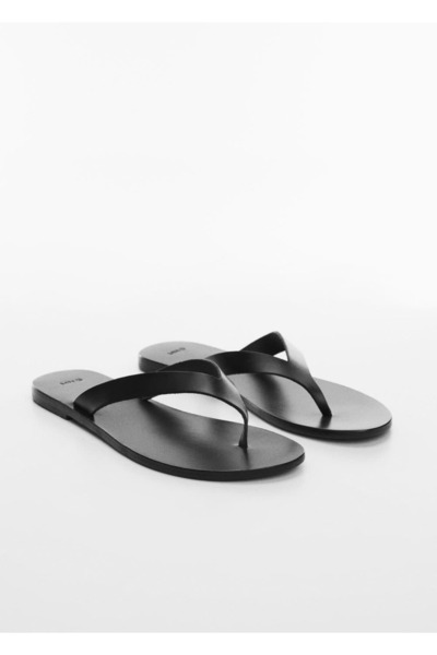 MANGO Woman Кожени сандали с каишки