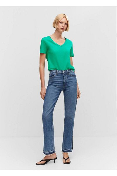 MANGO Woman Tricou din bumbac cu decolteu în V