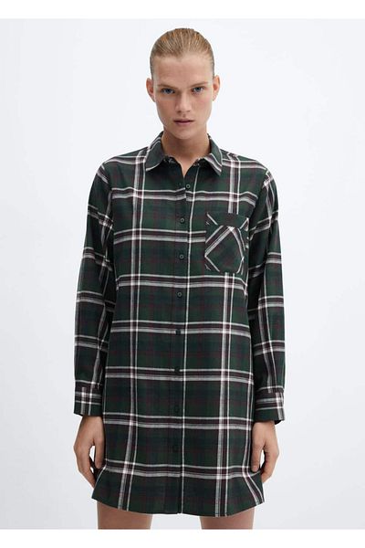 MANGO Woman Flanell-Nachthemd aus Baumwolle