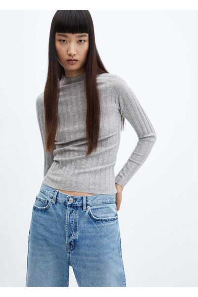 MANGO Woman High Collar Ribbed Sweater