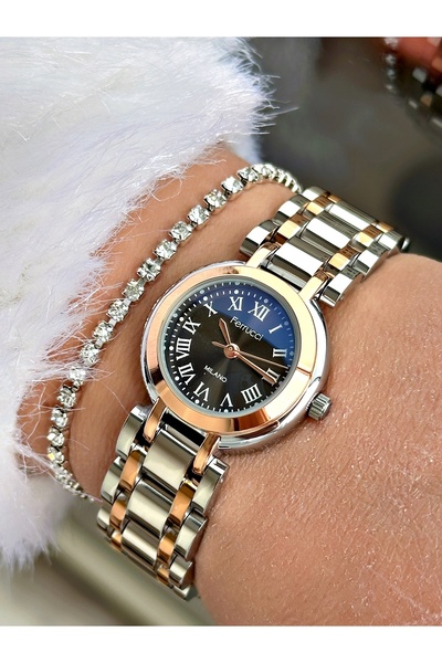 Ferrucci Rose Gümüş Renk Roma Rakamlı Çelik Kordon Kadın Kol Saati + Bileklik...