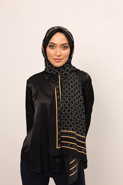 HAREM SCARF Monogram-Black Medina Pattern Shawl