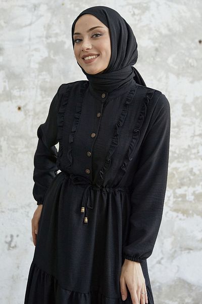 InStyle Φόρεμα Ayrobin με κουμπιά Frilly Detail - Μαύρο