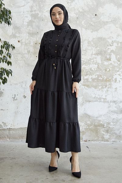 InStyle Φόρεμα Ayrobin με κουμπιά Frilly Detail - Μαύρο