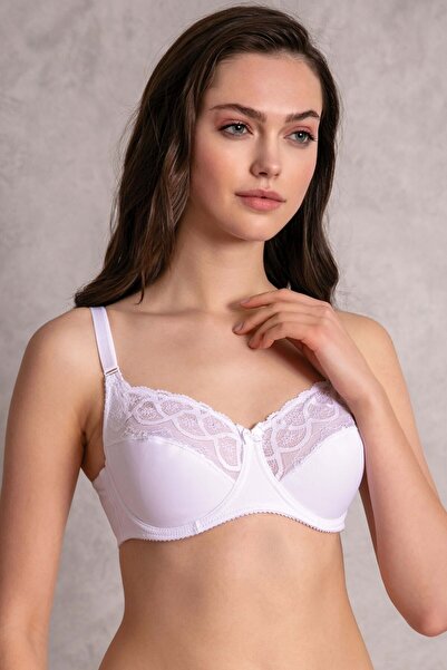 Anıl Lingerie Kadın Beyaz Balenli Dantelli Desteksiz Toparlayıcı Minimizer Küçültücü Sütyen 3119