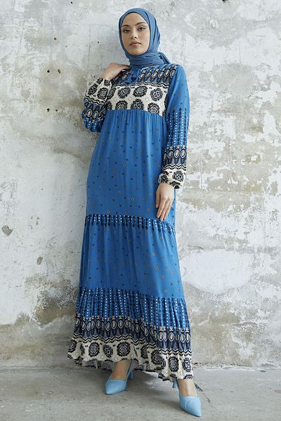 InStyle Φόρεμα από βισκόζη με φούντες - Indigo