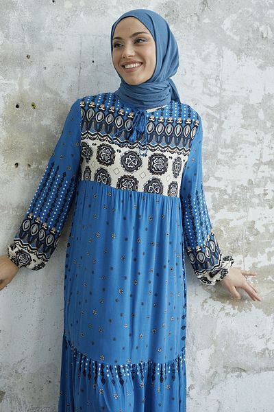 InStyle Φόρεμα από βισκόζη με φούντες - Indigo
