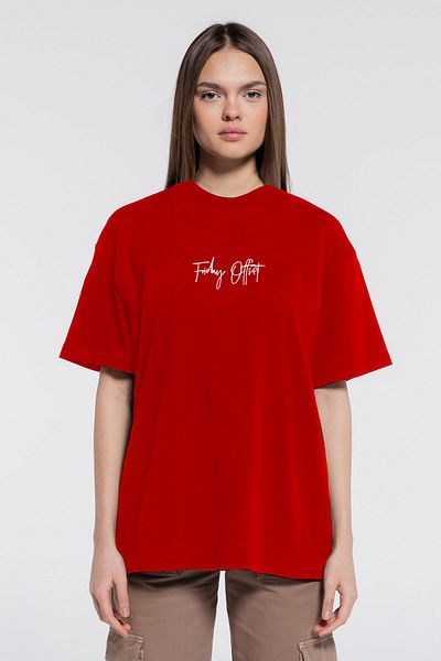 Friday Offset Friday Tee Red Γυναικείο 100% βαμβακερό Extra Oversize T-shirt με λαιμόκοψη