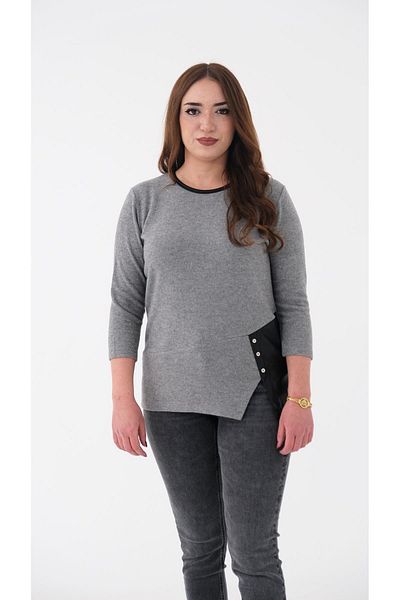 Blues Outlet WOMEN'S LEATHER DETAIL SOFT BLUZ-GRAY