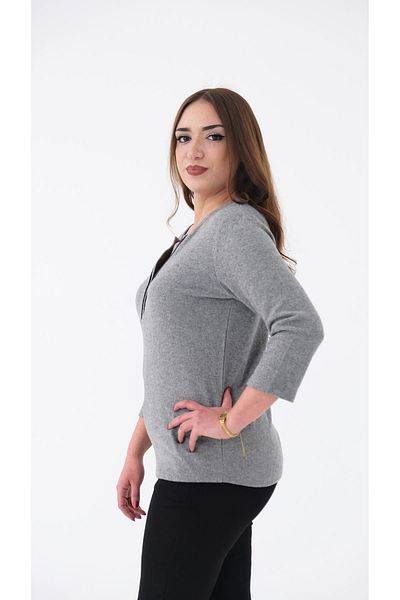 Blues Outlet WOMEN'S LEATHER TIE THREE BUTTON SOFT BLUZ-GRAY