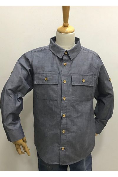Çikoby Boy's Dark Blue Melange Shirt