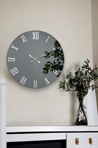 EMORES Modern 46 cm Real Mirror Plexi Numeral Decorative Wall Clock 46 X 46 Gray