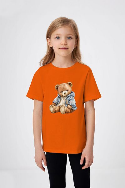 ADABEBEK Smiling Teddy Bear Patterned Printed Girl's T-Shirt