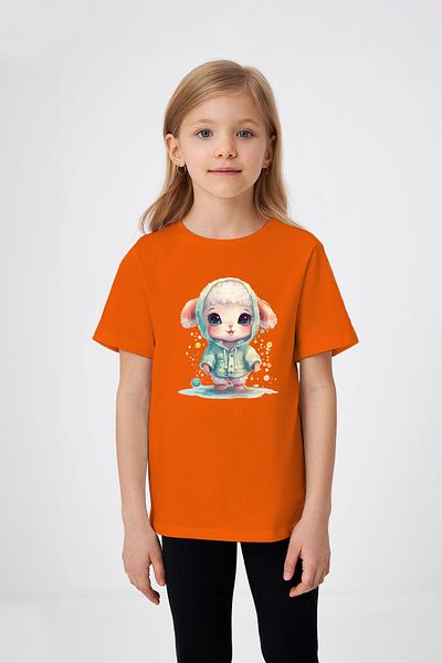 ADABEBEK Lamb Patterned Girl's T-Shirt Wearing Raincoat