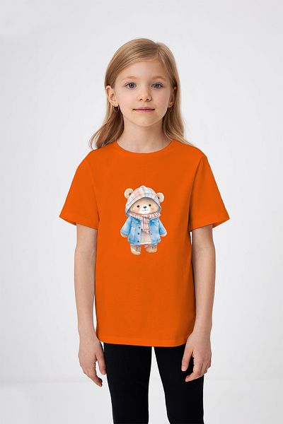 ADABEBEK Teddy Bear with Jacket Teddy Bear Printed Girl's T-Shirt