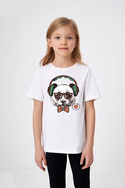 ADABEBEK Tricou cu imprimeu panda Ascultând muzică cu detaliu papion