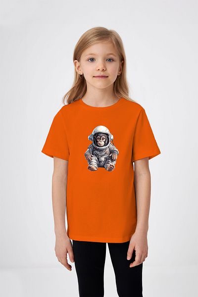 ADABEBEK Astronaut Monkey in Space Printed Girl's T-Shirt