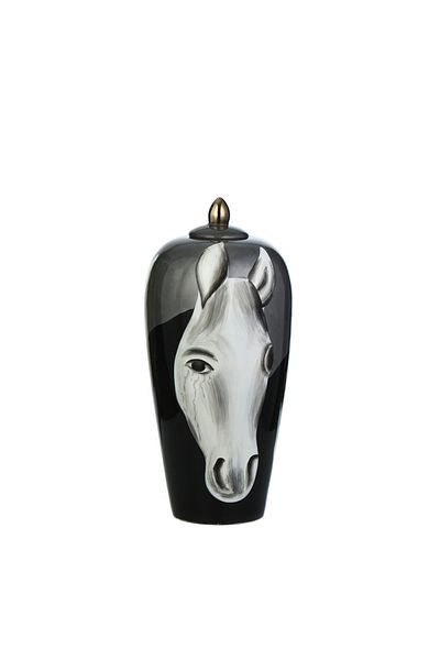 Vitale Jumbo Porcelain Vase with Lid and Horse