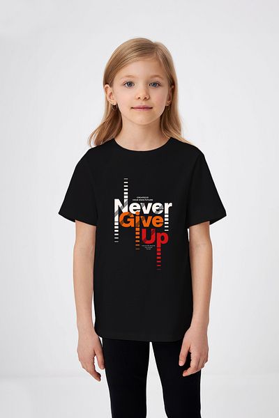 ADABEBEK Never Give Up Printed Girl's T-Shirt