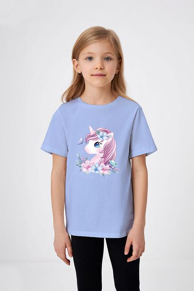 ADABEBEK Tricou pentru fetiță cu imprimeu unicorn cu detalii de flori