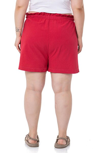 DISENTIS MODEST Plus Size Piece Painted Pockets Elastic Waist and Rope Drawstring Relaxed Cut Red Shorts