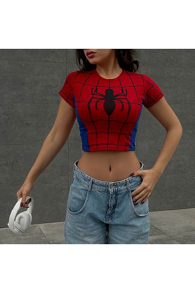 Gofeel Harajuku Red Spider Cosplay Short Sleeve Crop