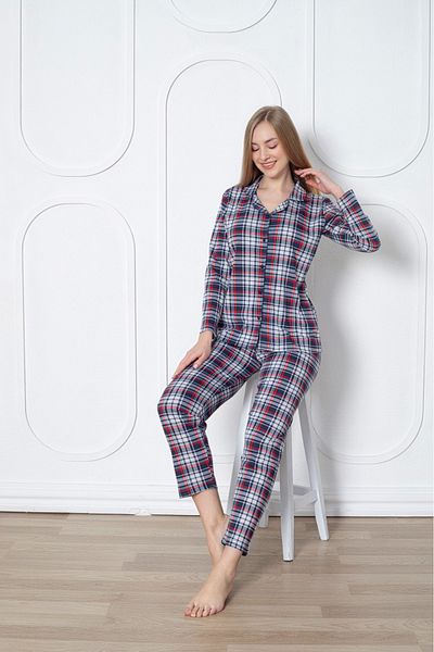 Asel Women's Buttoned Plaid Pajama Set