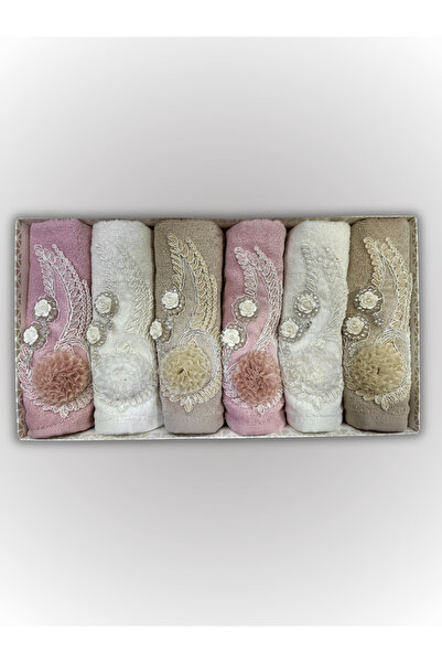 Durul 6'lı Güpürlü İşlemeli Kutulu 30x50 Çeyizlik Lüks Mutfak Havlu Seti