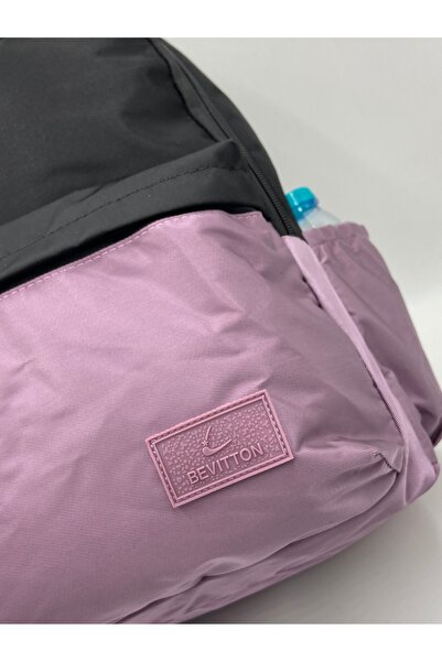 Bevitton Water Resistant Custom Bett's Fabric Unisex Black-Plum School Backpack 34100