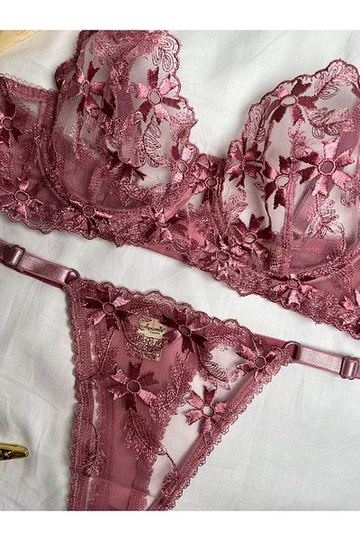 mendoza store Set sutien bralet cu modele florale roz