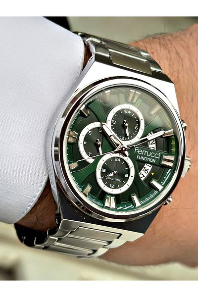 Ferrucci Silver Color Function Steel Cord Men's Wrist Watch + Bracelet