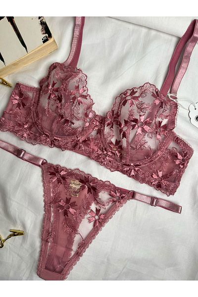 mendoza store Set sutien bralet cu modele florale roz