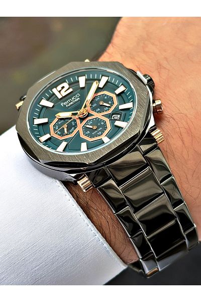 Ferrucci Anthracite Color Function Steel Cord Men's Wristwatch Bracelet