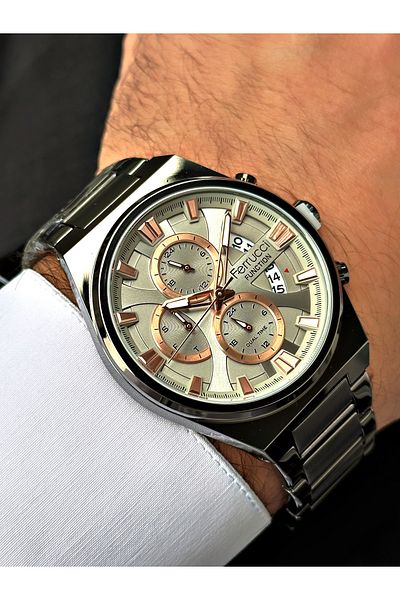 Ferrucci Smoke Color Function Steel Cord Men's Wristwatch