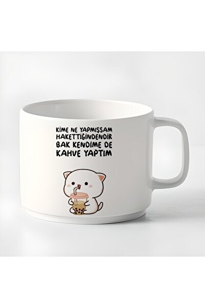 HobiShop Çay Kahve Espresso Fincanı Mochi Cat Motto Fincan Kupa 180 Ml
