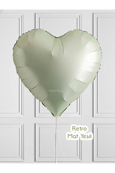 parti pera Retro Mat Yeşil Renk Kalp Folyo Balon 18 Inç 45 Cm