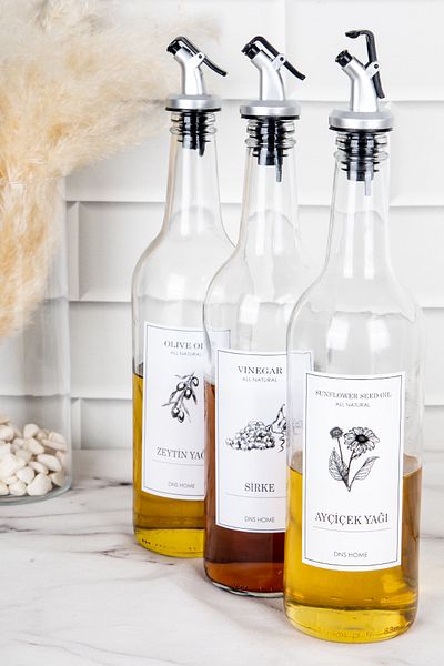 DNS HOME 3-Piece Glass Oil Pot Set Gray Lock Head Vinegar Olive Oil Sunflower Oil Bottle Oil Bottle 750 ml