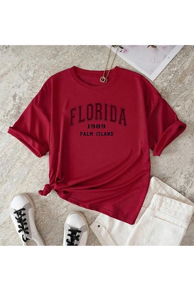 khufu FLORIDA Printed Red Oversize Casual T-shirt