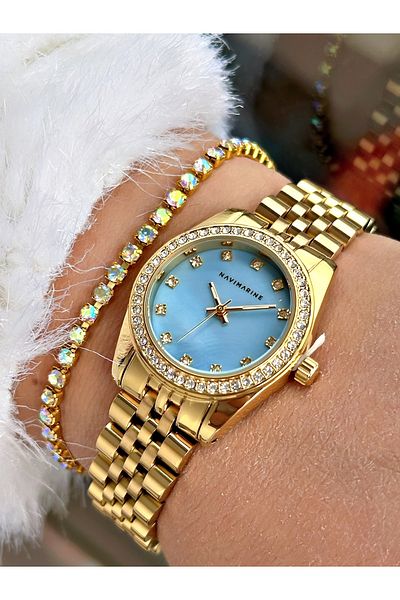 Navimarine Gold Color Steel Cord Women's Wristwatch + Bracelet