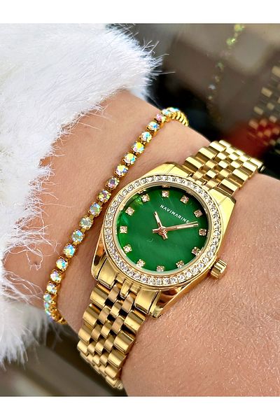 Navimarine Gold Color Steel Cord Women's Wristwatch + Bracelet