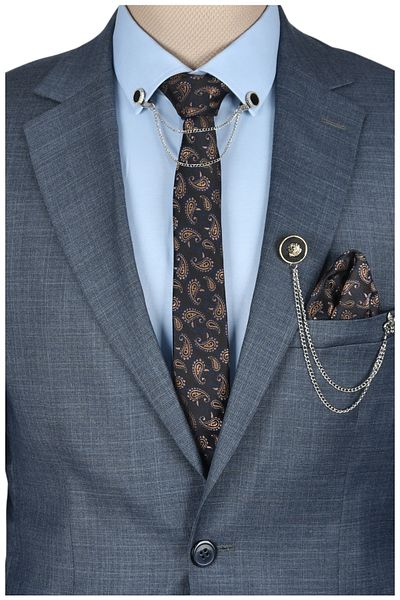DeepSEA Men's Light Navy Blue Double Button Double Slit Regular Cut 2-Piece Suit2300375
