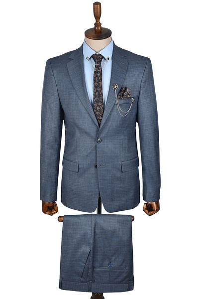 DeepSEA Men's Light Navy Blue Double Button Double Slit Regular Cut 2-Piece Suit2300375