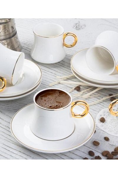 ACAR 5337 Rustic 6-Person Porcelain Coffee Cup Set White