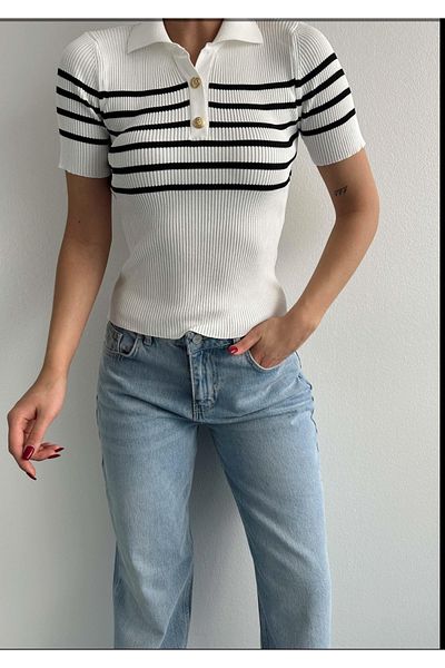 fujya Polo Neck Button Detailed Fine Knit Blouse