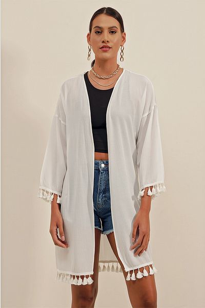 Bigdart 5833 Rüschen-Kimono – Weiß