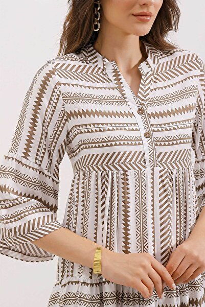 Bigdart 1975 ETNİK DESEN ELBİSE - Kahverengi