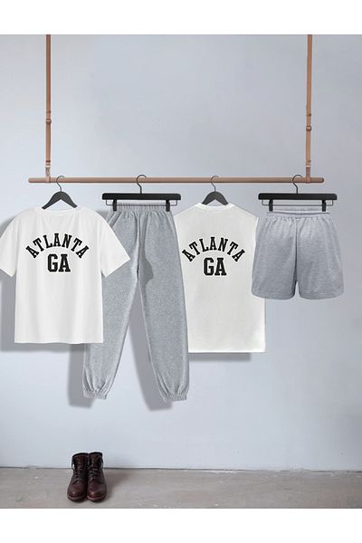 ZEMLİYA 4-PIECE PRINTED ATLANTA TSHIRT SET (T-Shirt + Zero Sleeve T-Shirt + Sweatpants + Shorts)