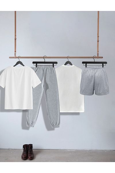 ZEMLİYA 4-PIECE WING PRINTED TSHIRT SET (T-Shirt + Zero Sleeve T-Shirt + Sweatpants + Shorts)