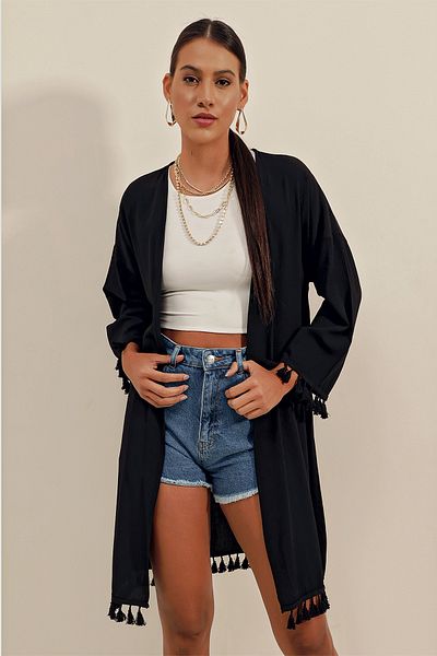 Bigdart 5833 Kimono z falbaną - Czarne