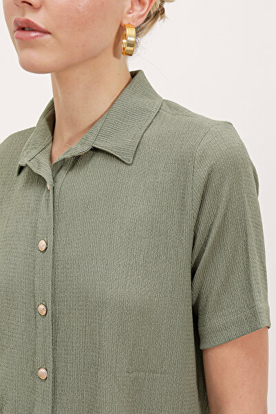 Bigdart 20181 Gold Buttoned Knitted Shirt - Çağla